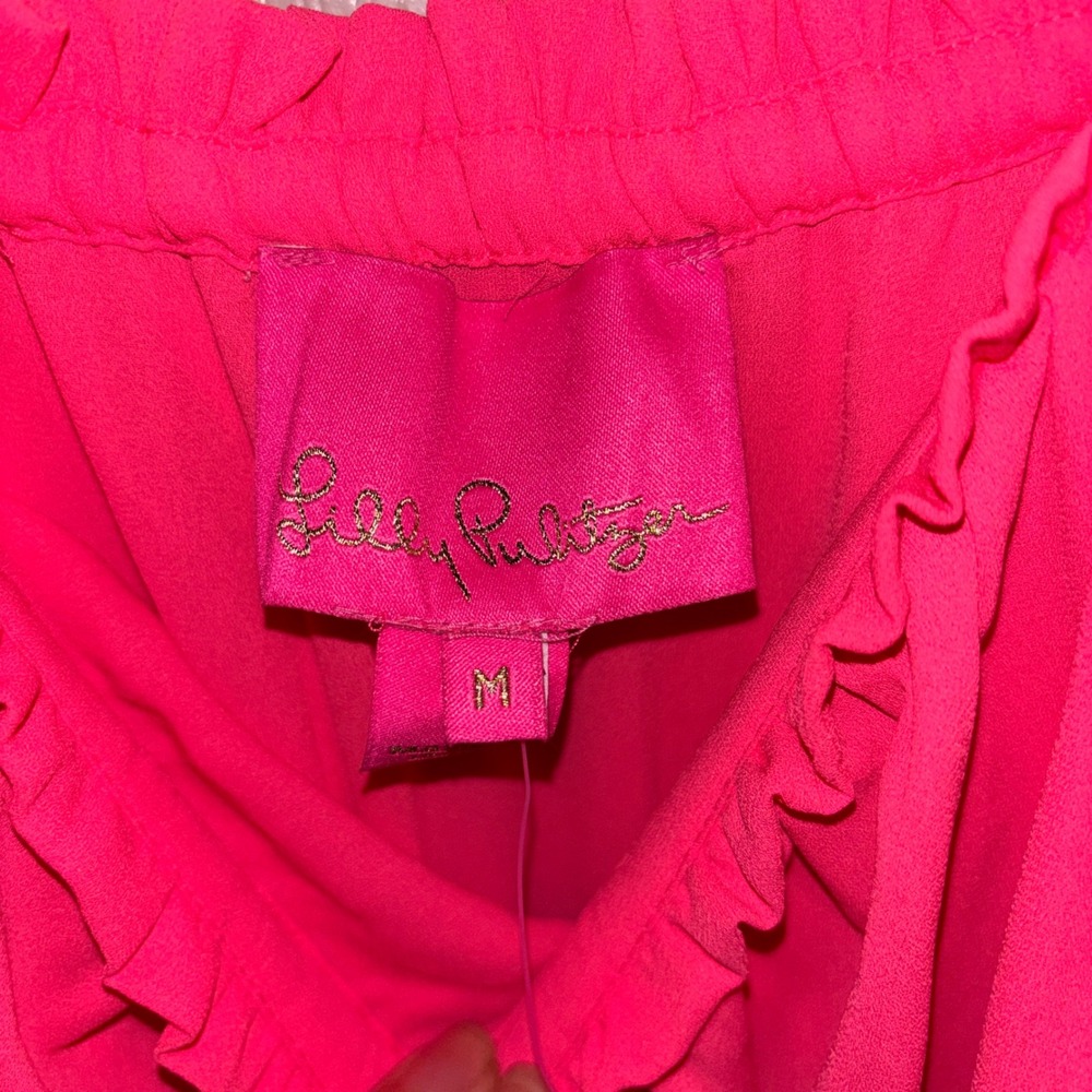 Lilly Pulitzer Neon‎ Pink Ruffle Eyelet Tiered Maxi Dress NWT Size M - Picture 6 of 7